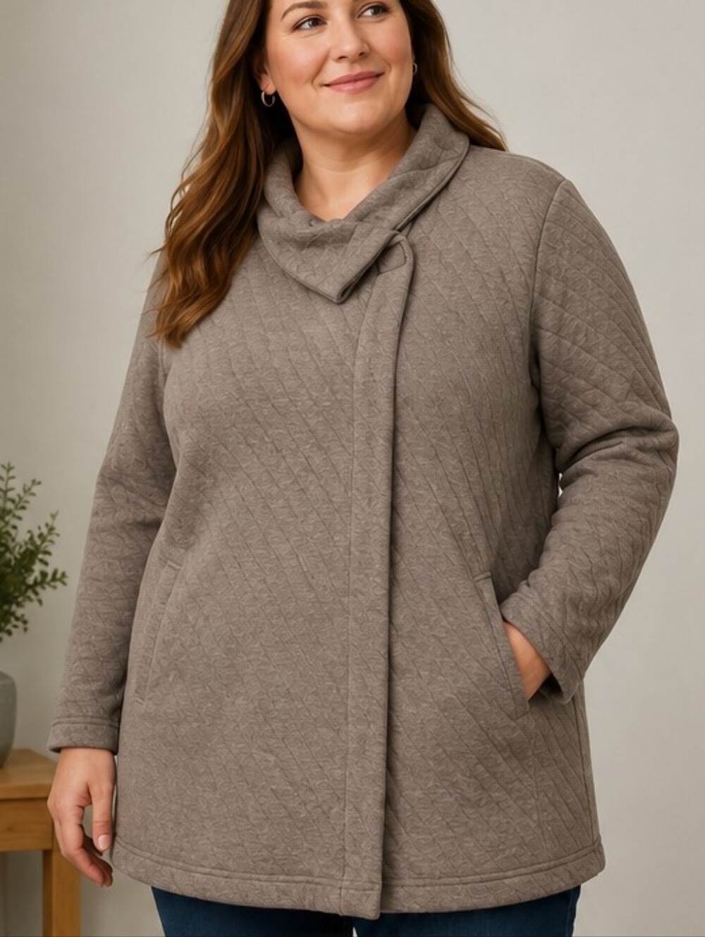 J. Jill Quilted Sweatshirt Tunic Cowl Neck Pockets 1X
